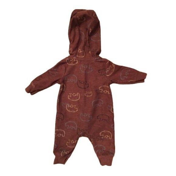 Boy's 3 Month Romper w/ Hood Carter's Brown Bears Long Sleeve One-Piece Zip - Picture 2 of 2